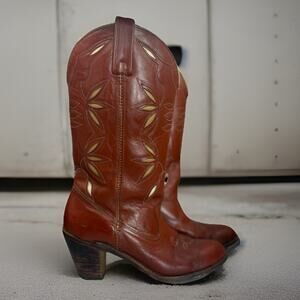 Vintage Dingo Women’s Acme Roper Boots, Rust Brown, 1970’s, Size US 8.5 M